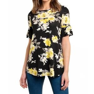 NEW COLLECTIVE RACK floral top with ruffle sleeves in black